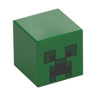 Minifig Head Special, Cube with Creeper Face Print (Green)