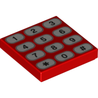 Tile 2 x 2 with Phone Keypad with Tan Buttons and Black Numbers Print (Red)