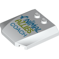 Brick Wedged, Curved Triple 4 x 4 x 2/3, 2 Studs with 'ANIMAL ALLIES COACH' Print (White)