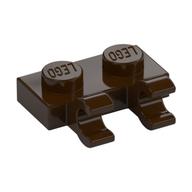 Plate Special 1 x 2 with Clips Horizontal [Open O Clips] (Dark Brown)