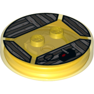 Function Brick Round 4 x 4 x 2/3 with 2 Studs and Video Game Joystick and Wood Grain Print (Trans-Yellow)