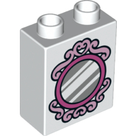 Duplo Brick 1 x 2 x 2 with Silver Mirror Print (White)