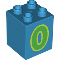 Duplo Brick 2 x 2 x 2 with Green '0' Print (Dark Azure)