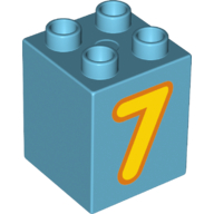 Duplo Brick 2 x 2 x 2 with Bright Light Orange '7' Print (Medium Azure)