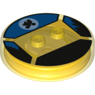 Function Brick Round 4 x 4 x 2/3 with 2 Studs and Bicycle Silhouette over Moon in Blue Sky Print (Trans-Yellow)