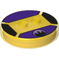Function Brick Round 4 x 4 x 2/3 with 2 Studs and Black Raven Print (Trans-Yellow)