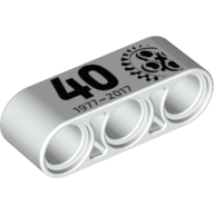 Technic Beam 1 x 3 Thick with Black '40 1977 - 2017' and 24 Tooth Gear Print (White)