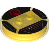 Function Brick Round 4 x 4 x 2/3 with 2 Studs and Knight Rider Light Panel and Red Logo Print (Trans-Yellow)
