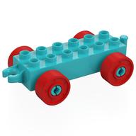 Duplo Car Base 2 x 6 with Fake Bolts, Open Hitch End and Red Wheels (Medium Azure)