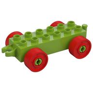 Duplo Car Base 2 x 6 with Fake Bolts, Open Hitch End and Red Wheels (Lime)
