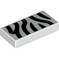Tile 1 x 2 with Zebra Stripes Print (White)