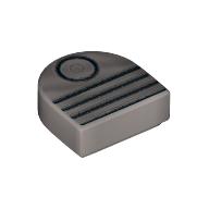 Tile Round 1 x 1 Half Circle with Black Circle and 4 Lines Print (vent / piston) (Flat Silver)