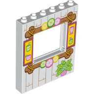 Panel 1 x 6 x 6 with Window with Wood Frame with Drinks, Citrus Fruits and Potted Plant Print (White)