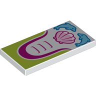Tile 2 x 4 with Dolphins and Scallop Sea Shell Pattern (White)