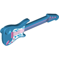 Musical Instrument Guitar Electric with White Pickguard with Stars, Pink Strings, Bridge and Output Jack Print (Dark Azure)