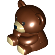 Duplo Teddy Bear Sitting - Black Eyes with White Pupil - Black Nose and Mouth in Tan Muzzle Print - Tan Paws (Reddish Brown)