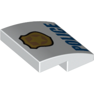 Brick Curved 2 x 2 x 2/3 with Badge and Blue 'POLICE' Text Print (White)