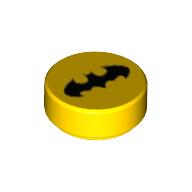 Tile Round 1 x 1 with Batman Logo Print (Yellow)