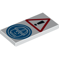 Tile 2 x 4 with Warning Sign and Helmet Mandatory Sign Print (White)