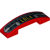 Brick Curved 4 x 1 Double, No Studs with Silver Car Grill and Bumper and Yellow 'LOLA' License Plate Print (Red)