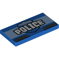 Tile 2 x 4 with White 'POLICE', Blue Shield and Dark Bluish Gray Vents Print (Blue)