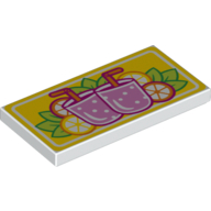 Tile 2 x 4 with Magenta Drinks with Straws and Citrus Fruits on Yellow Background Pattern (White)
