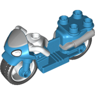 Duplo Motorcycle with Rubber Wheels, White Handlebars, Windscreen and Headlights Print (Dark Azure)
