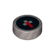 Tile Round 1 x 1 with Pixelated Red and White on Black Background Minecraft Compass Print (Flat Silver)