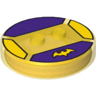 Function Brick Round 4 x 4 x 2/3 with 2 Studs and Batman Logo on Dark Purple Background Print (Trans-Yellow)