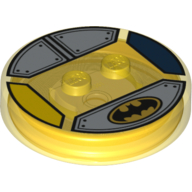 Function Brick Round 4 x 4 x 2/3 with 2 Studs and Batman Logo and Silver Plates Print (Trans-Yellow)