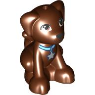Animal, Dog, Small Sitting with Collar and Star Tag Print (Dash) (Reddish Brown)