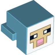 Minifig Head Special, Cube with Rear Ledge, Pixelated White and Tan Face, Dark Tan Outline with Pink Mouth Print (Medium Azure)