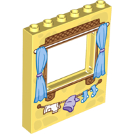 Panel 1 x 6 x 6 with Window with Curtains and Clothes Line with Laundry Print (Bright Light Yellow)