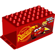 Duplo Truck / Semi-Tractor Container 4 x 8 x 3.5, with Lightning McQueen, and Rust-eze Logo (Mack) Print (Red)