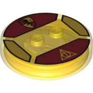 Function Brick Round 4 x 4 x 2/3 with 2 Studs and Gryffindor Logo and Deathly Hallows Symbol Print (Trans-Yellow)