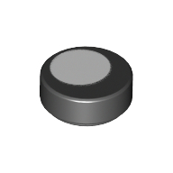 Tile Round 1 x 1 with White Circle Print (Black)