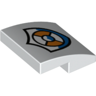 Brick Curved 2 x 2 x 2/3 with Coast Guard Logo with Blue Waves and Life Preserver Print (White)