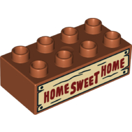 Duplo Brick 2 x 4 with Dark Red 'HOME SWEET HOME' on Tan Wood Board Print (Dark Orange)