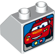 Duplo Brick 2 x 2 Slope 45° with Lightning McQueen Print (White)