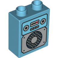 Duplo Brick 1 x 2 x 2 with Car Radio and Speaker Print (Medium Azure)