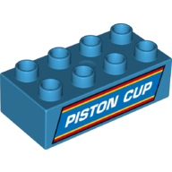 Duplo Brick 2 x 4 with White 'PISTON CUP' Print (Dark Azure)