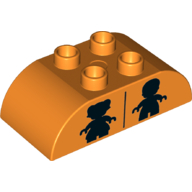 Duplo Brick 2 x 4 Curved Top with Black Girl and Boy Silhouettes (Unisex Restroom) Print (Orange)