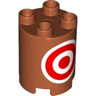 Duplo Brick Round 2 x 2 x 2 with Red and White Target Print (Dark Orange)