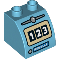 Duplo Brick 2 x 2 x 1 1/2 with Curved Top, '123' and 'REGULAR' Gas / Fuel / Petrol Pump Print (Medium Azure)