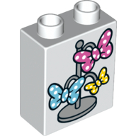 Duplo Brick 1 x 2 x 2 with Stand with Butterfly Bows Print (White)