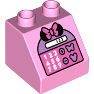 Duplo Brick 2 x 2 Slope 45° with Minnie Mouse Ears & Bow, and Calculator Print (Bright Pink)