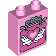 Duplo Brick 1 x 2 x 2 with Hands Holding Heart Print (Bright Pink)