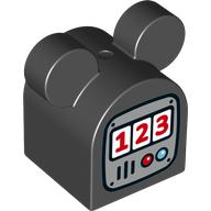 Duplo Brick 2 x 2 x 2 Curved Top with Round Ears with Gas / Fuel Pump Print (Black)