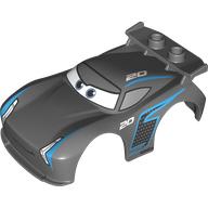 Duplo Car Body 2 Studs on Spoiler with Cars Jackson Storm Print (Dark Bluish Gray)