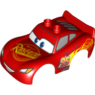 Duplo Car Body 2 Top Studs and Spoiler with Lightning McQueen Rust-Eze and Wide Smile Print (Red)